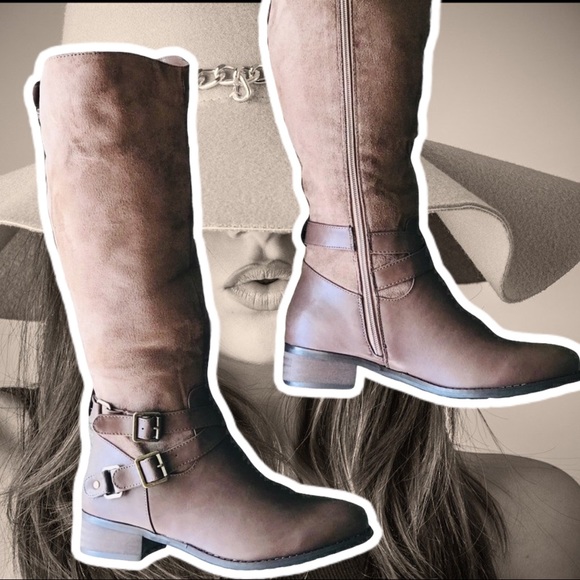 Italina Taupe Brown Knee-High Heel Riding Boot 6 - Picture 2 of 7